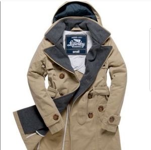 Superdry Vintage City Mac Gray Beige Trench Coat